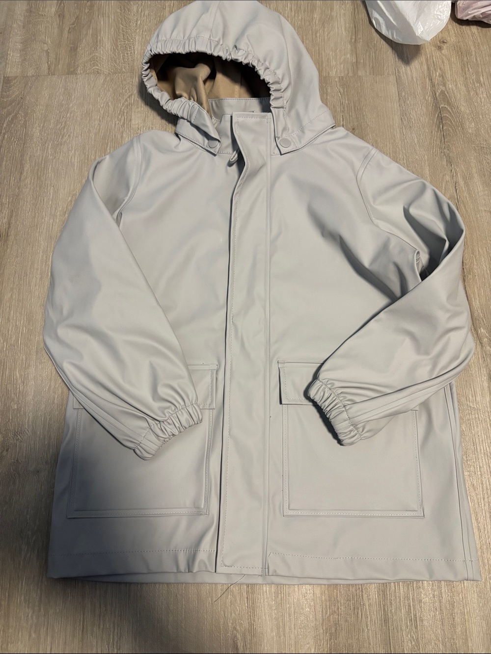 Kids Hooded Light Gray Waterproof Raincoat
